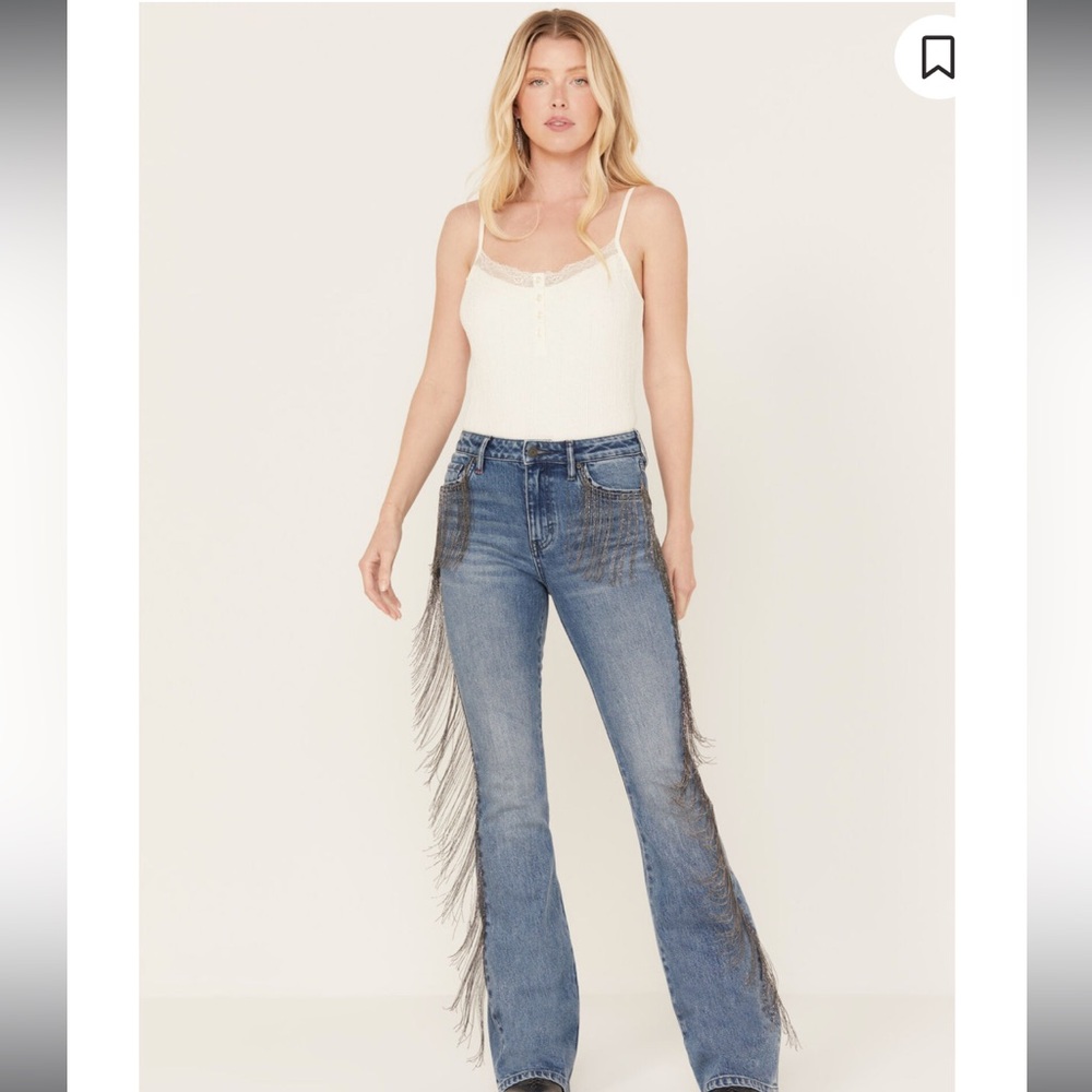 IDYLLWIND WOMEN'S CARLYLE PLACE HIGH RISIN' FRINGE BOOTCUT JEANS